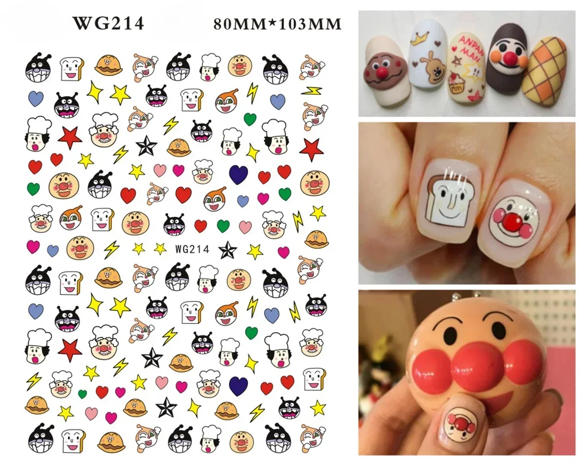 Bread Man Peko Chan Nail Stickers Cute Simple Cartoon Style Nail Art Kawaii Anime Nail Tips Decals Manicure Accessories Decor