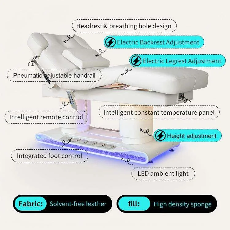 Heated 4 Motor Folding Massage Bed With Height Adjustable Metal Frame And Synthetic Leather Upholstery For Spa Salon Therapy