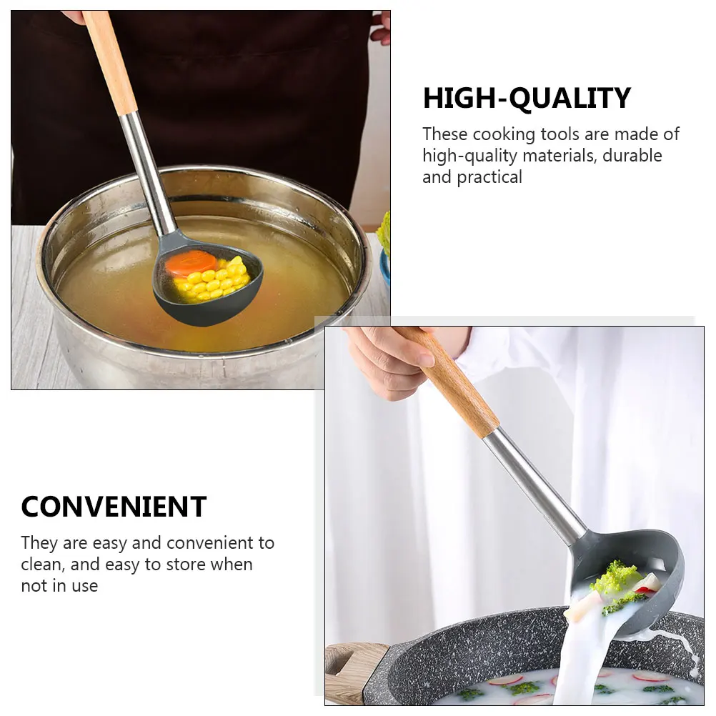 

1 Set Cooking Tools Set Grey Spatula Spoon Soup Ladle Non-Stick Kitchen Utensil Kit Household Cooking Gadgets Ergonomic