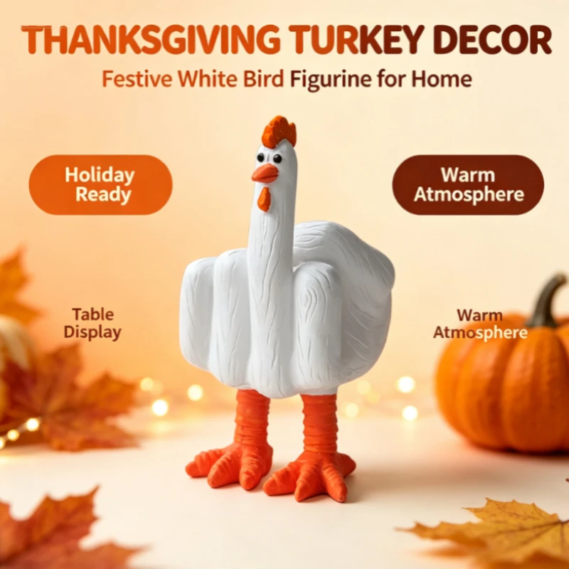 Funny Middle Finger Chicken Resin Statue, Novelty Desktop Decor for Home Office, Unique Gift for Friends & Colleagues