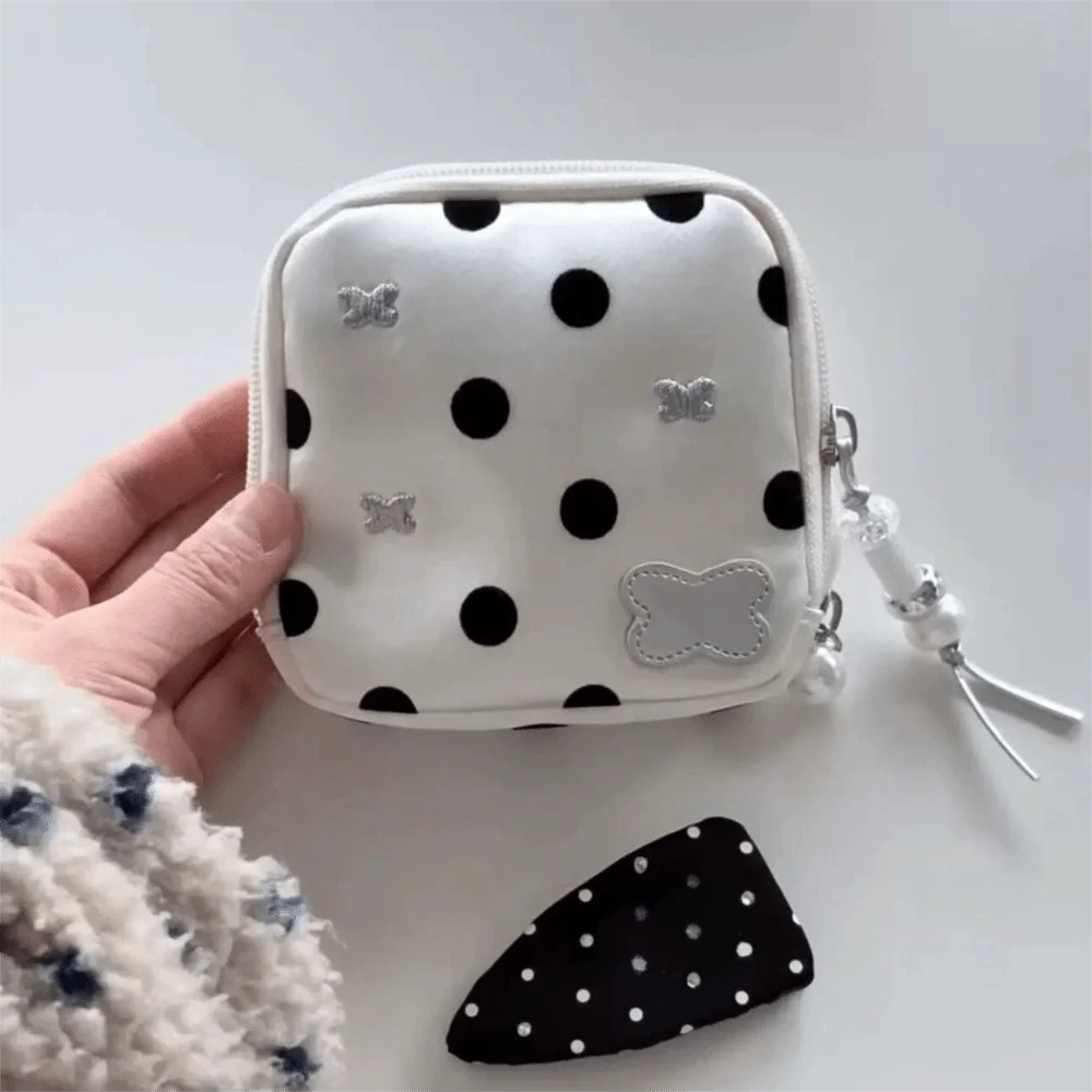 Black Dot Pattern Jewelry Storage Bag Butterfly Embroidery Multifunctional Travel Bracelet Organizer Multi-pocket Space Saving