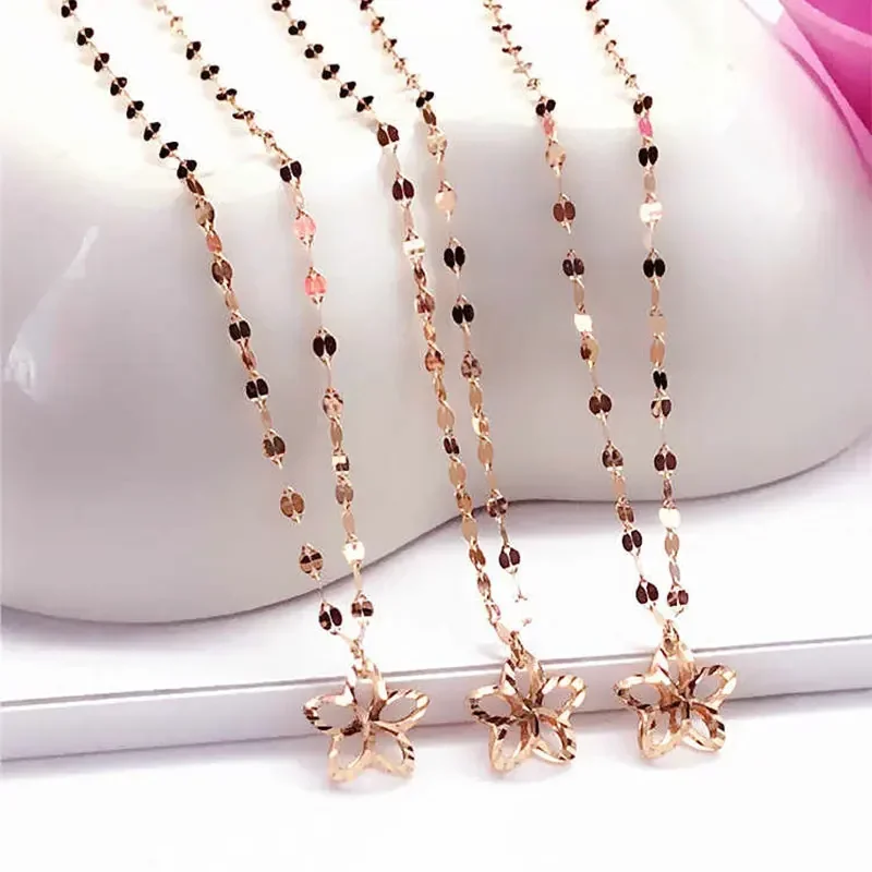 585 Purple Gold Plated 14K Rose Gold Flower Pendant Chains Necklace Chinese Style Sweet Engagement Light Luxury Ladies Jewelry