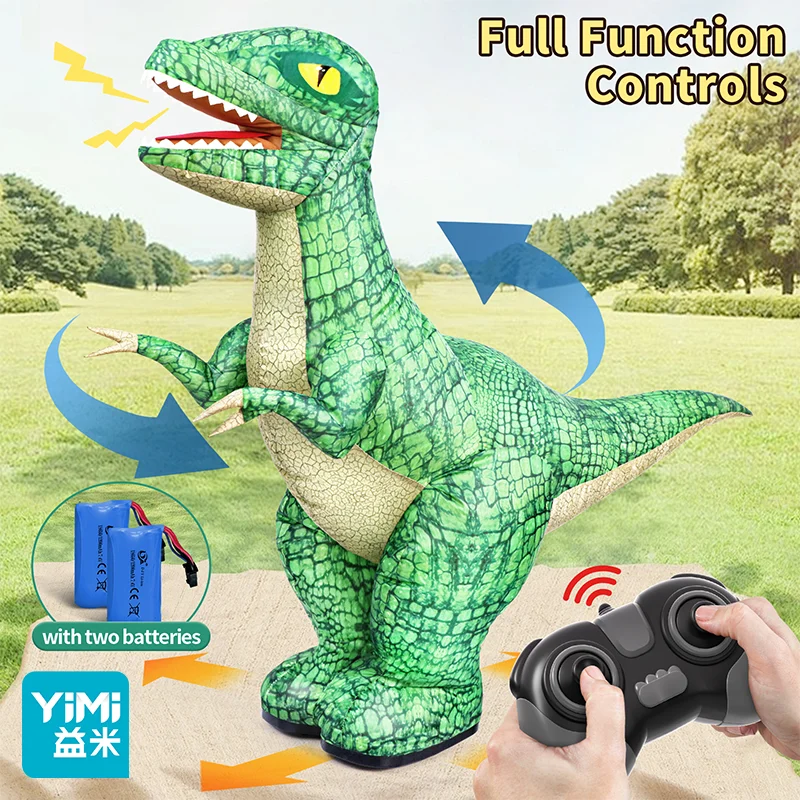 2,4 GHz opblaasbaar dinosaurusspeelgoed met afstandsbediening voor kinderen, elektrische speelgoeddinosaurus met 360° ° Rotatie, oplaadbaar lopend dinosaurusspeelgoed