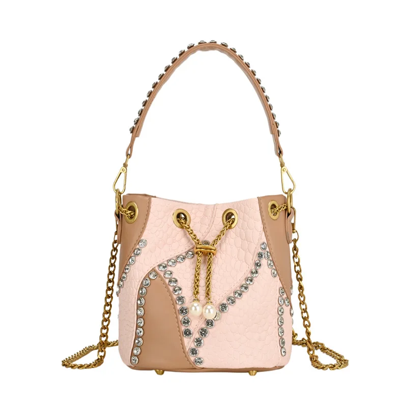 Fashion Diamond Bucket Shoulder bags for women Chain Crossbody Bag small Female Handbags PU Leather ladies totes bolsos