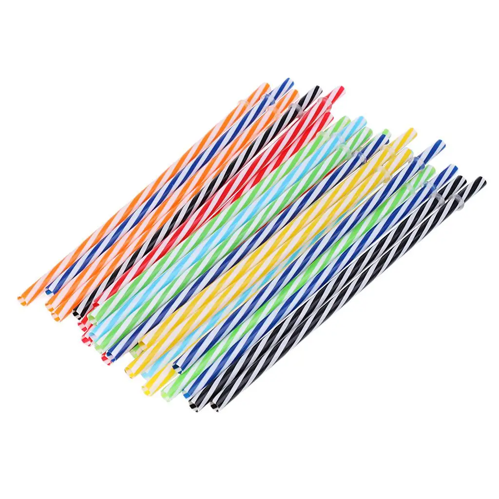 Plastic Reusable Drinking Straws Colorful Party Tableware Striped Straw Set with Brush for Event and Daily Use