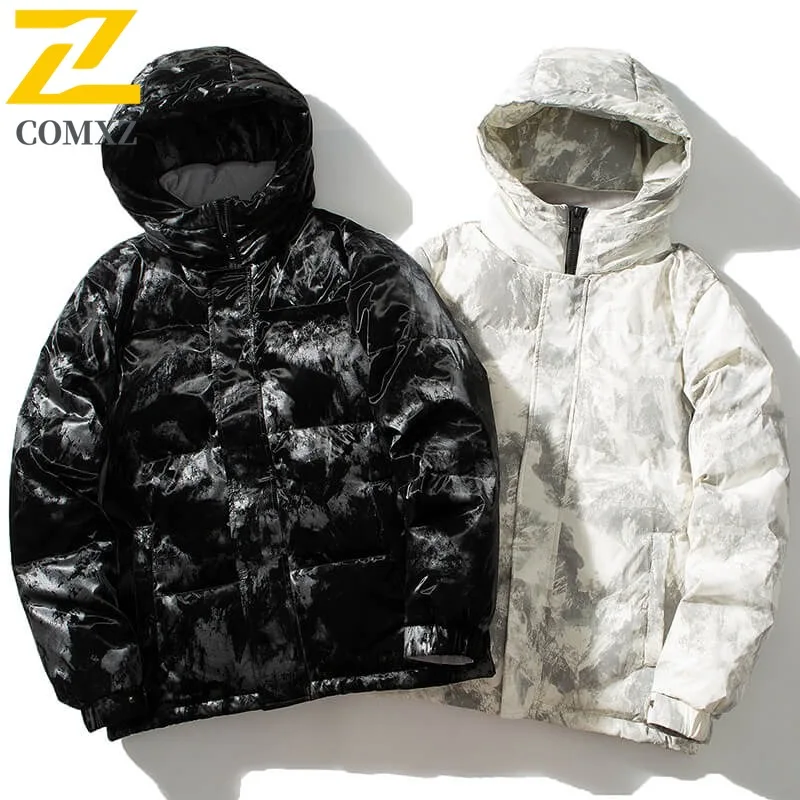 COMXZ 2025 Men Puffer Coat Hooded Outdoor Camping Windbreaker Workwear Versatile Mountain Casual Cold Protection Padded Coat