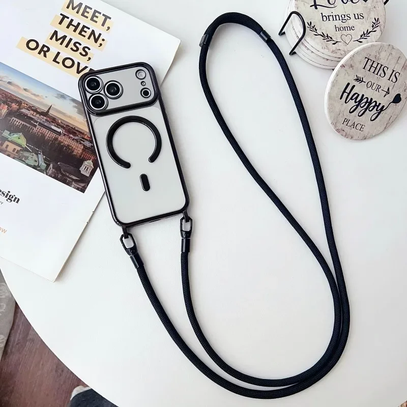 Magnetische Lanyard-Hülle für iPhone 17 Pro Max 14 13 15 16 Plus 17P Original Stoßfeste Crossbody-Halskordel-Hülle mit weichem, transparentem Cover – Detail 11