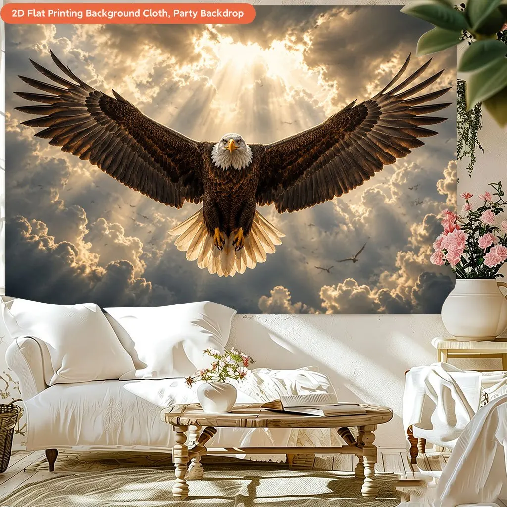Majestic Bald Eagle Tapestry, Flying Bird Wall Hanging, Cloudy Sky Art, Nature Animal Decor, Living Room Bedroom Cloth