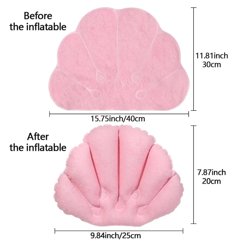 Soft Fan-shaped Inflatable Bath Pillow Neck Support With With Suction Cups Spa Cushion Pillow Bathtub Cushion 2021New