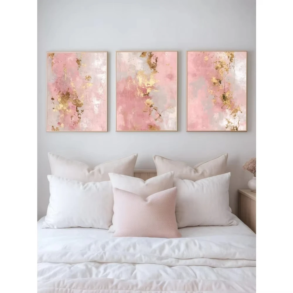 Rahmenlose abstrakte Wanddekoration in Roségold, modernes abstraktes Aquarell-Wohnzimmer in Blush, romantische böhmische Bürodekoration zum digitalen Download