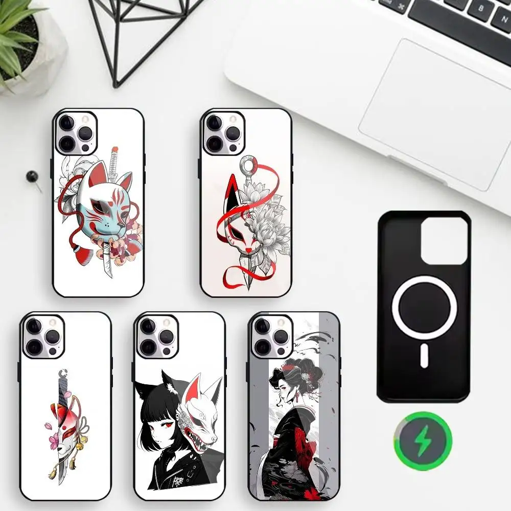 

Japanese Samurai Geisha Phone Case For iPhone17,16,15,14,13,12,Wireless charging protective case soft cover