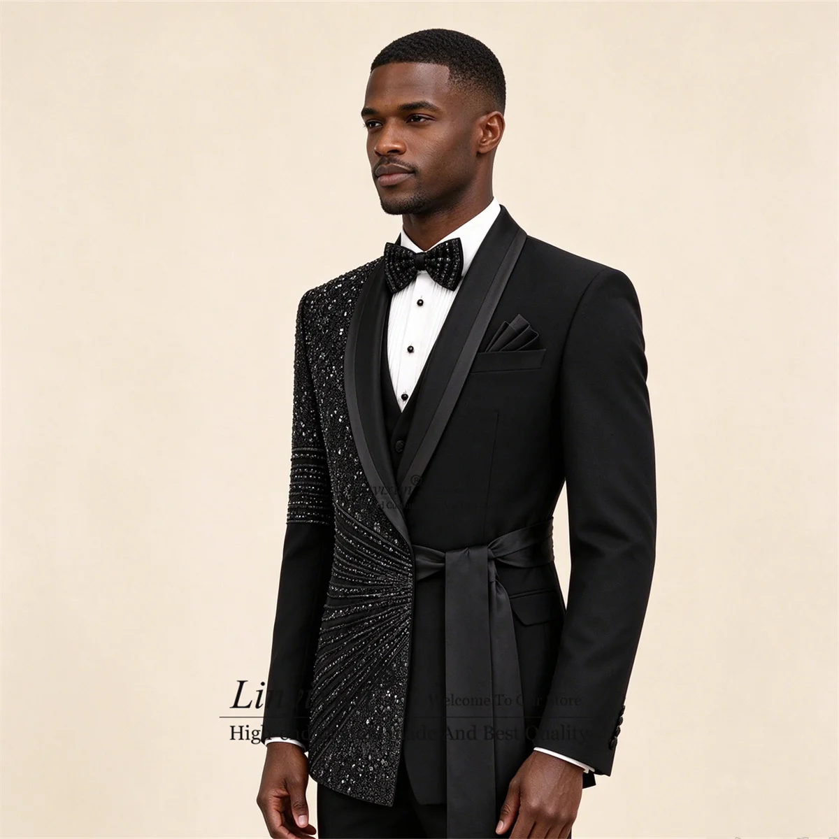 High End Jewelry Diamond Men Suits Customized Slim Fit Groom Male Blazers 3 Pieces Sets Wedding Party Tuxedos Costume Homme