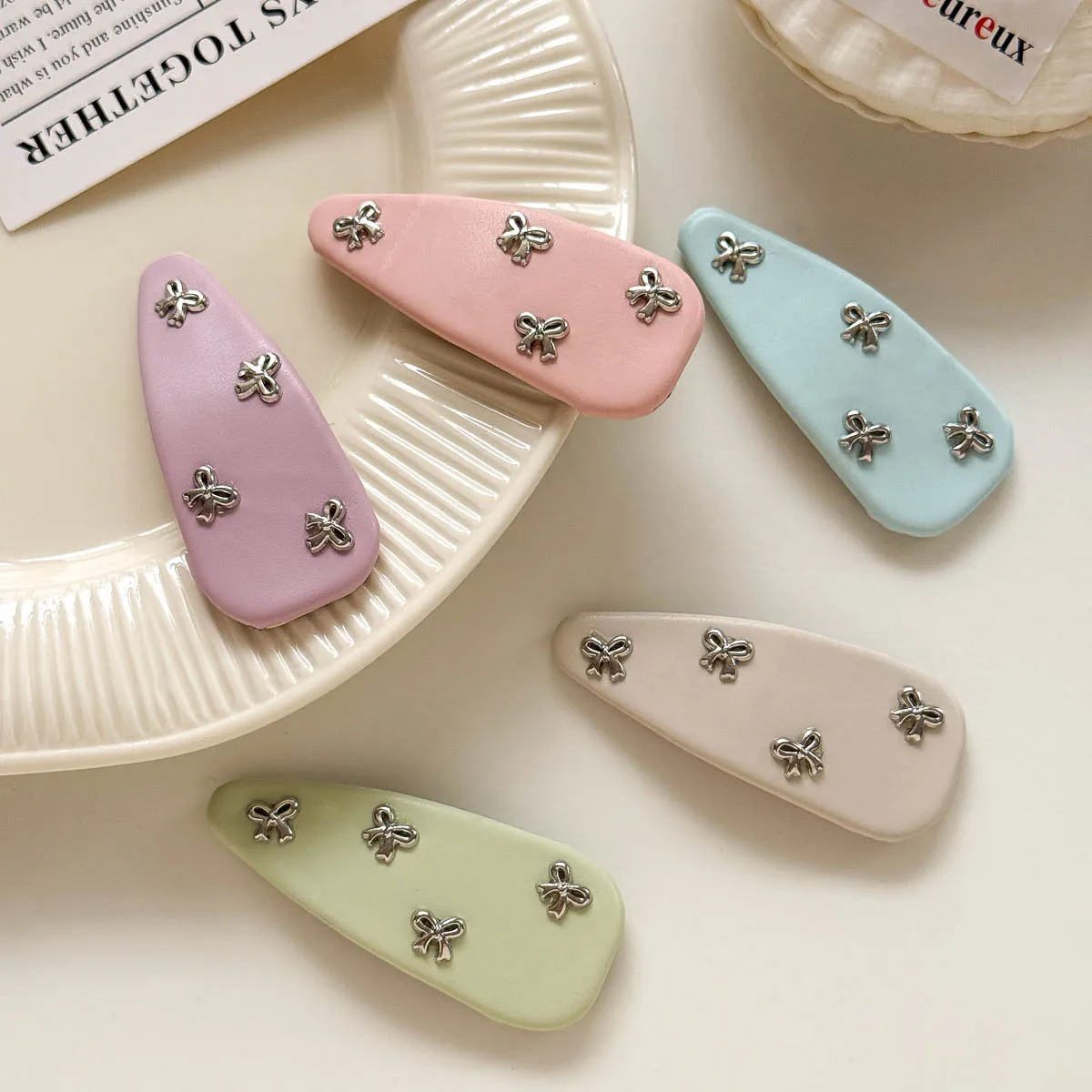 Silver Bow Large Water Drop Hairpin BB Clip Sweet Girl Bangs Side Clip Barrettes Hairpin Hair Clip Hair Accessories Headwear 1pc