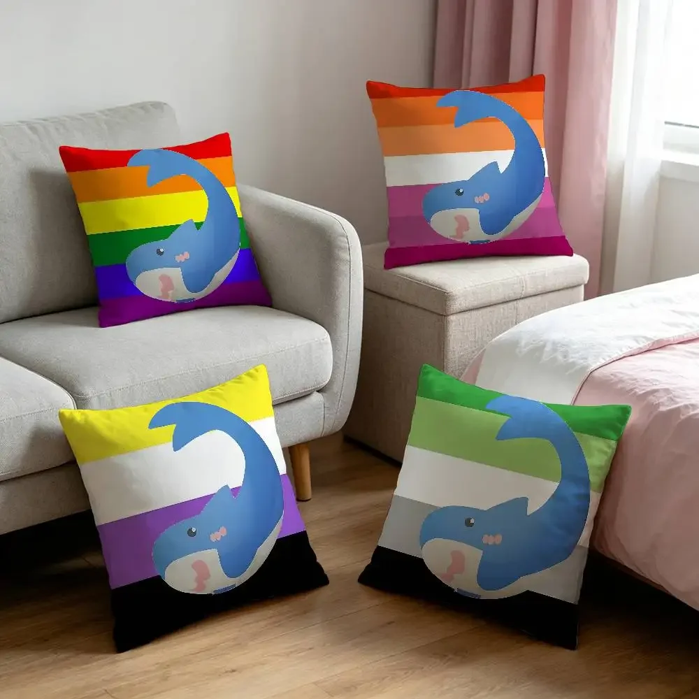 Trans Blahaj Shark Enamel Customizable Square Pillowcases, Stylish And Soft, Perfect For Beds, Cars, And Sofas.