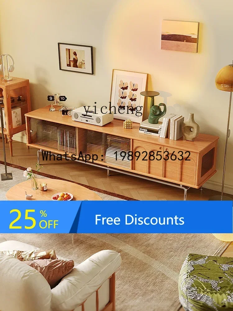 

LYY TV Cabinet Solid Wood Small Apartment Living Room Cherrywood Locker Log Style