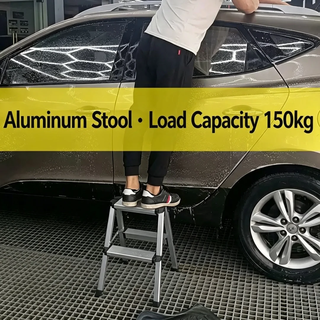 Aluminum Alloy Folding Step Stool for Auto Detailing Car Wash Shop, 1&2 Step Ladder, A-Type Photography Herringbone Ladder for H