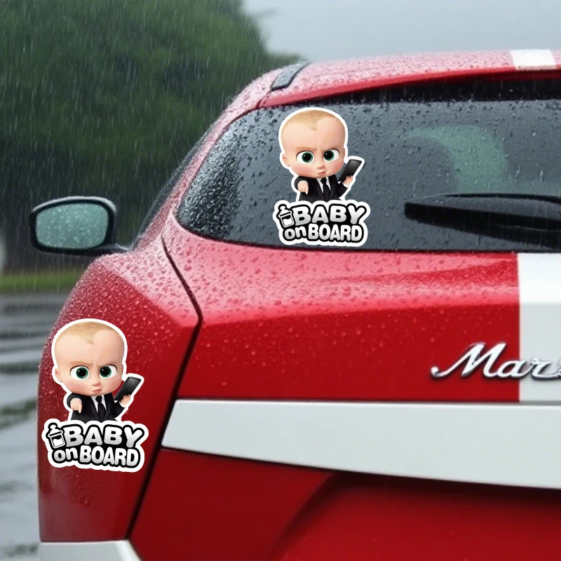 Funny Boss Baby Baby on Board Sticker, Waterproof Vinyl Decal, Cartoon Safety Warning Decor for Car Bumper Window view 4