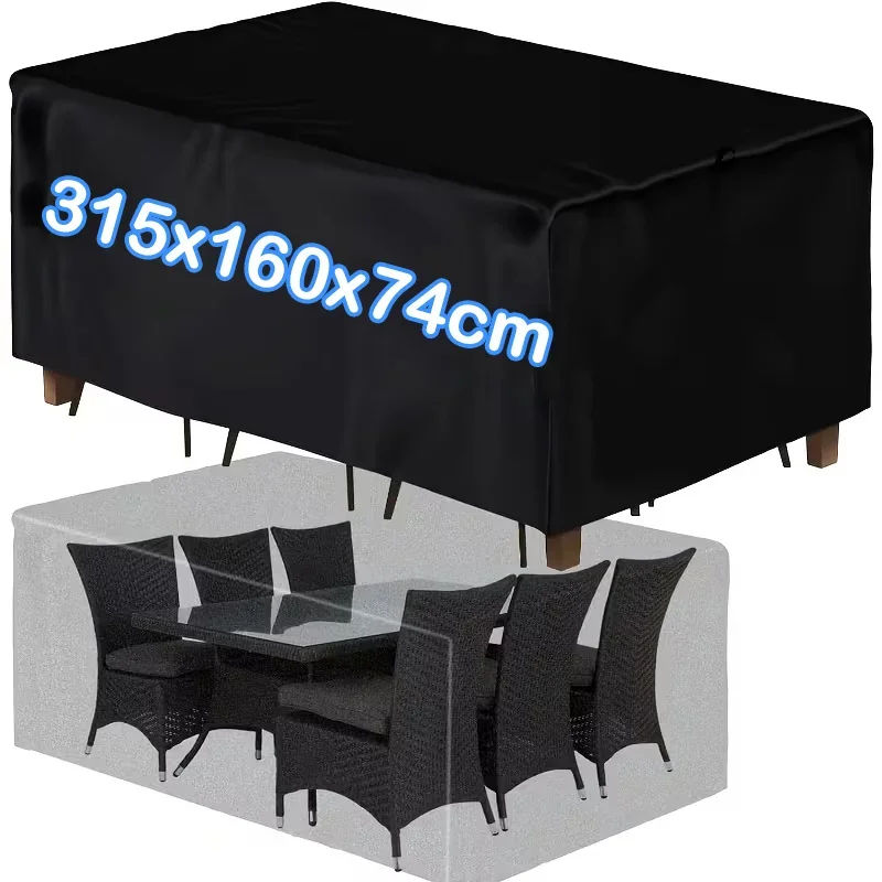 315x160x74cm Garden Furniture Cover, Black 210D Oxford Cloth Cover, Suitable for Patio Furniture Sets, Durable Protective Cover