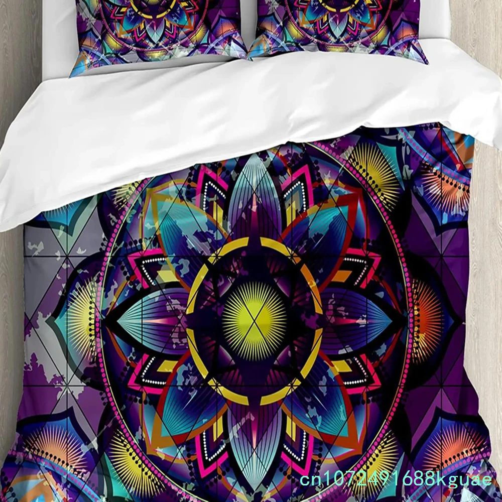 Lotus Bedding Set For Bedroom Bed Home Sacred Geometry Yantra Mandala With Triangle Figur Duvet Cover Quilt Cover And Pillowcase