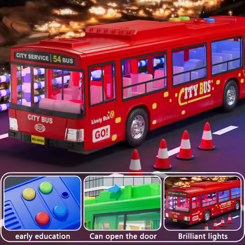 Children Large Buses Model Car Toys Simulation School Bus Double-deck Bus Convertible Pull Back Lights Sounds Toddlers Toys Gift