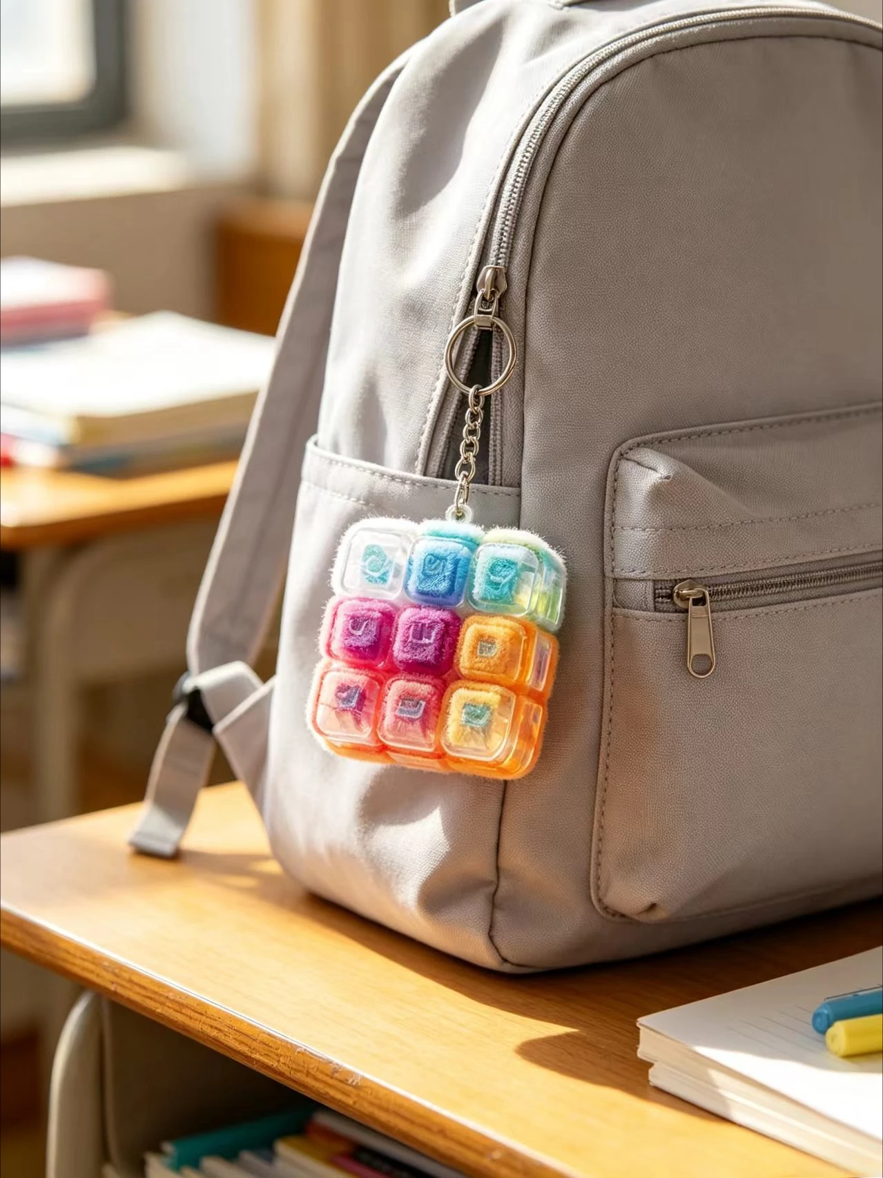 Transparent 9‑Key Fidget Keychain, Colorful Press‑to‑Click Pendant, Mini Stress Relief Toy, Backpack Decoration Gift