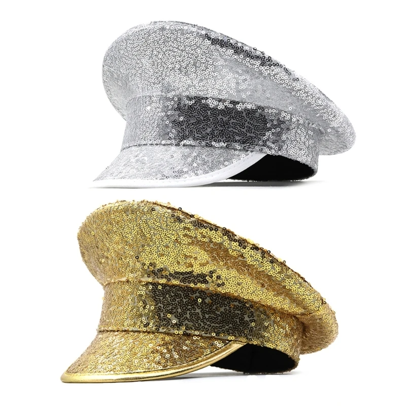 

Sequins Captain Hat Mirrored Hat for DISCO House Cocktail Parties Vacation Mirrored for Comedian Actor