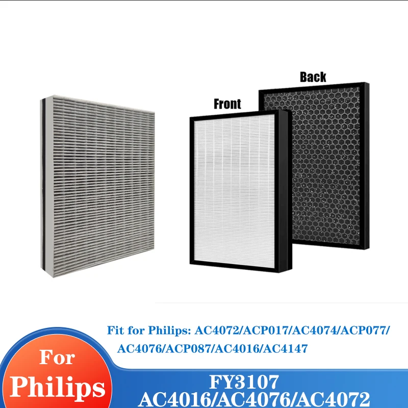 Filtro purificador de aire para Philips, filtro combinado de tela de carbono, AC4016, AC4076, AC4072, FY3107, 362x277x45mm