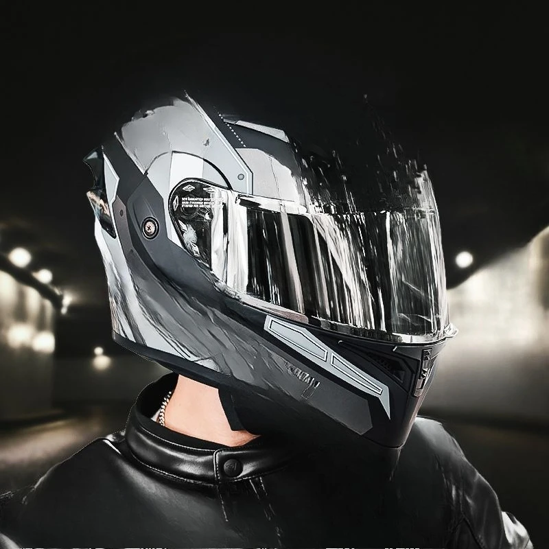 Kask motocyklowy, męski i damski, z podwójną szybą, motocyklowy