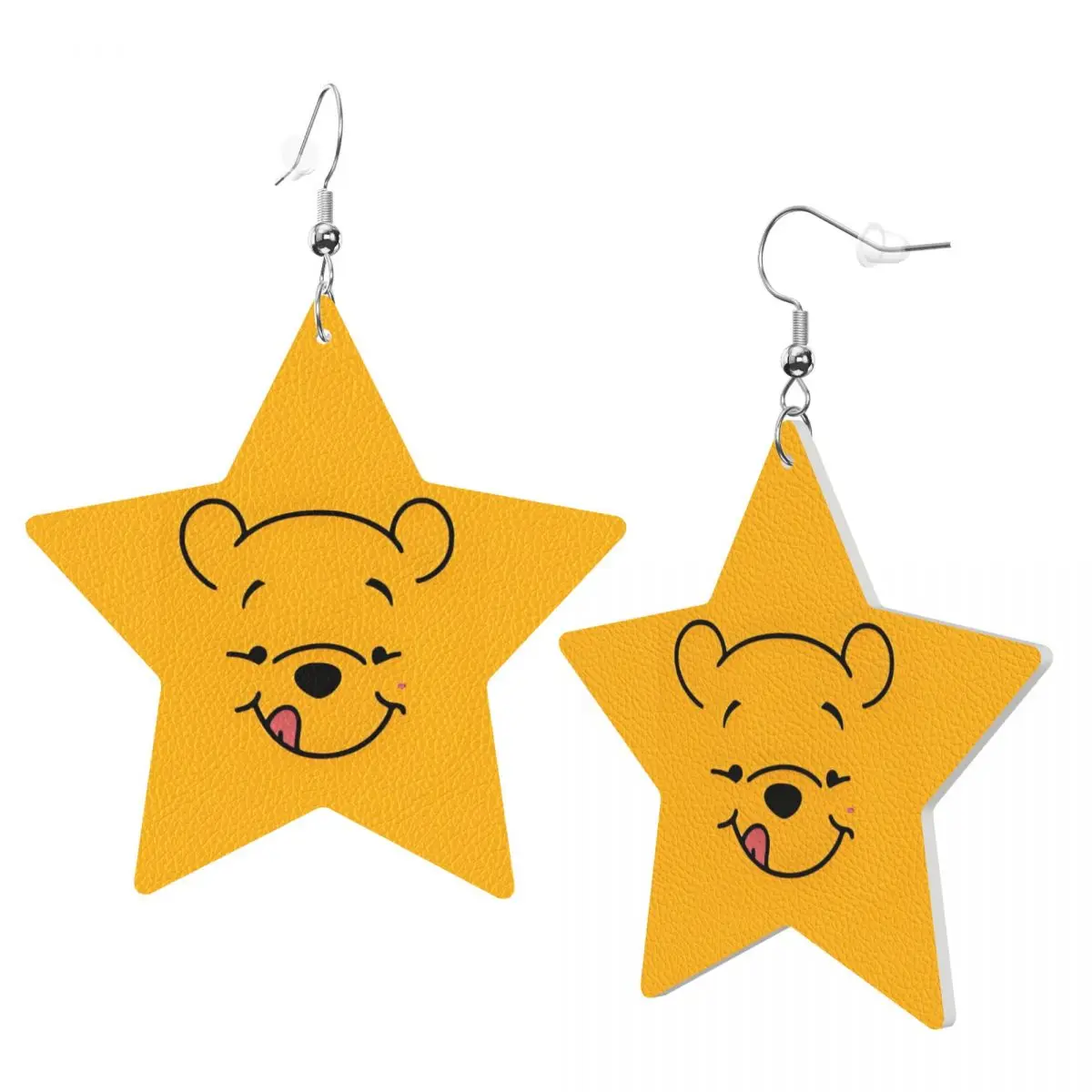 Custom Winnie The Pooh Leather Teardrop Earrings for Women Leather Earrings Fashion Lightweight for Parties Holidays view 2