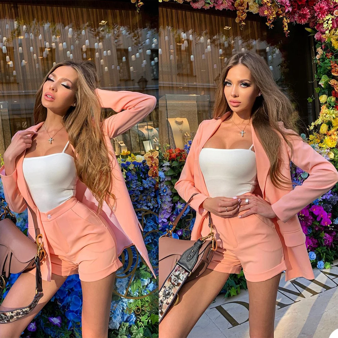 

Sexy Summer Party Dresses Custom Made Notched Lapel Pocket Blazer Shorts Daily Power Casual Suits 2 Pieces Set