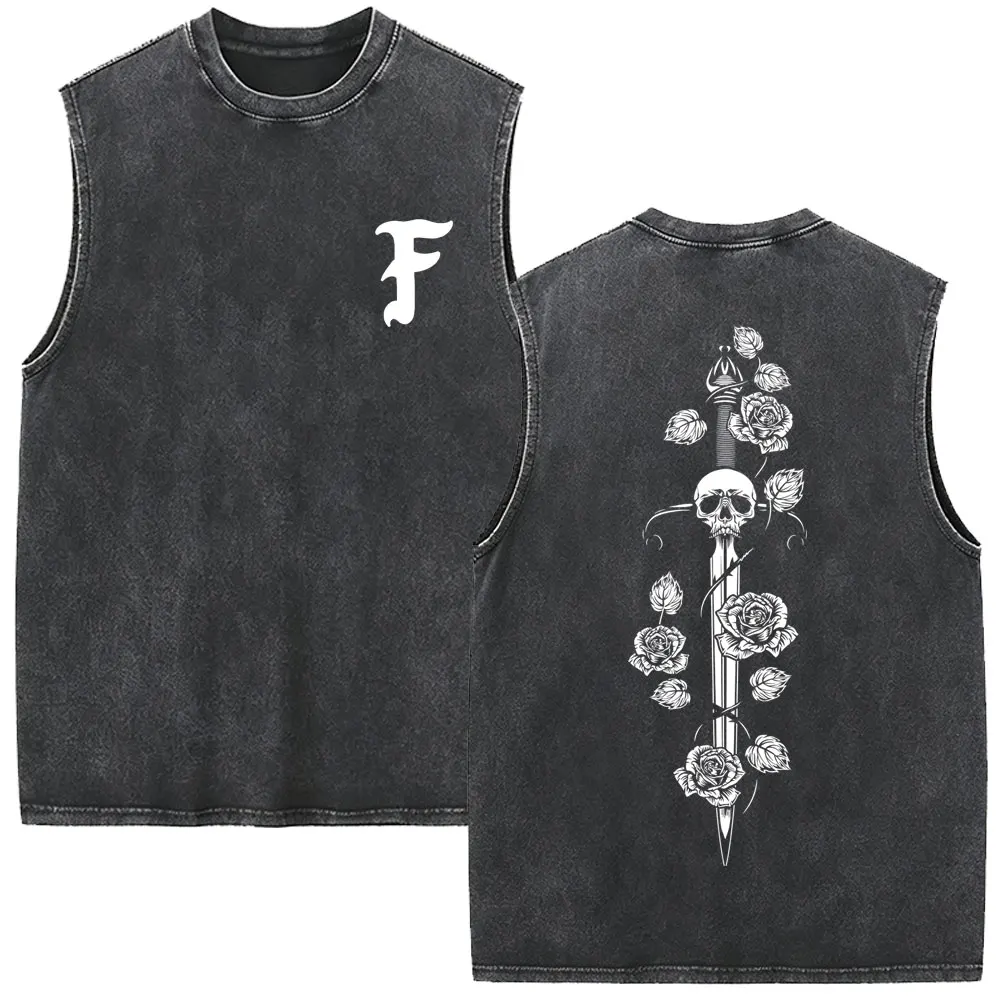 Forward Observations Group Vintage Washed Vest T-shirt Skeleton Sleeveless Tank Tops Men's Women Retro Rock Oversized T Shirts