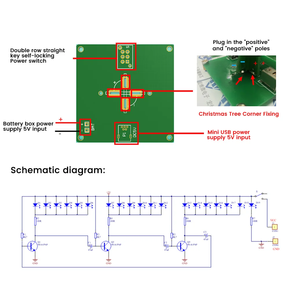 Kit DIY LED pohon Natal 3D tiga dimensi, Kit sirkuit kilat LED merah/hijau/kuning, rangkaian menyenangkan elektronik DC 4.5-5V MINI USB