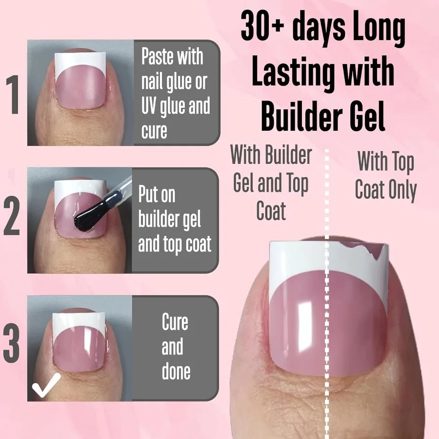 French Tip Toe Nail Tips Press on Sharp Square PreDesigned Soft Gel False Toenail Extension in BERRY PINK with Preapplied Tip P