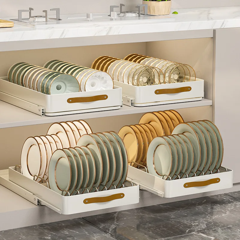 Sliding Dish Bowl Storage Rack Cabinets Drawers  Drying Rack Kitchen Organizer Sink Shelf Tableware Kitchen Accessories