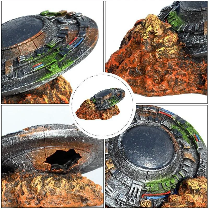 1Pc Emulation UFO Wreck Aquarium Landscaping Decorations Spaceship Resin Craft Fish Tank Ornament