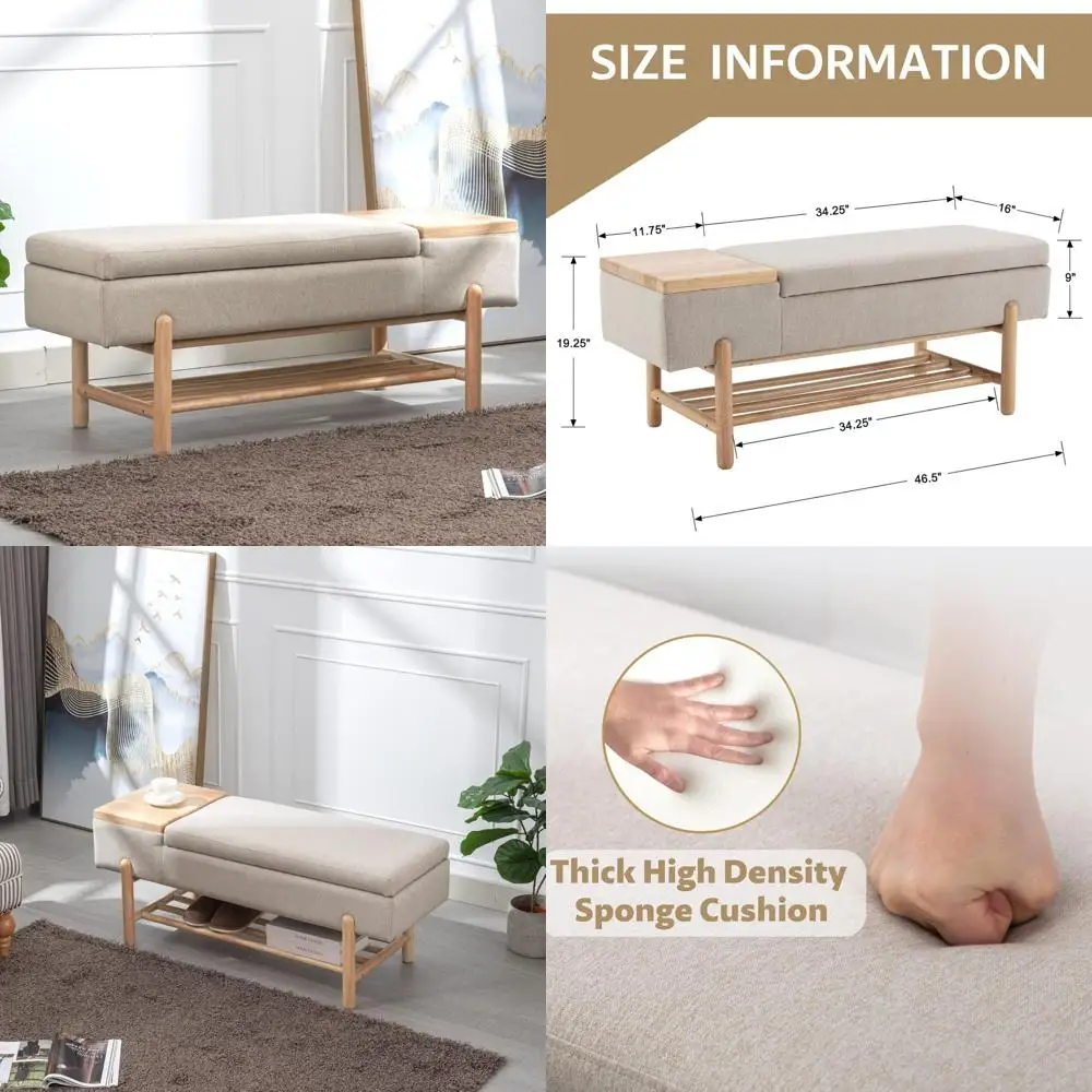 مقعد عثماني منجد من الكتان باللون البيج مع وسادة لغرفة النوم وغرفة المعيشة والمدخل