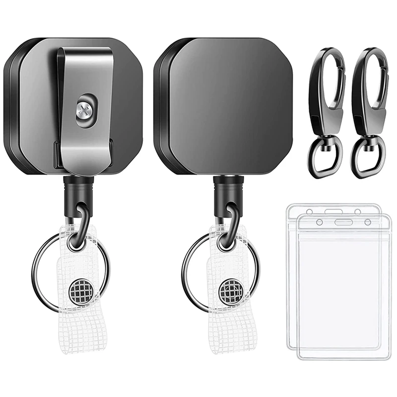 

2 Pack Heavy Duty Metal Retractable Badge Holders Carabiner Badge Reels Clip Key Ring ID Card Holder ( Gray)