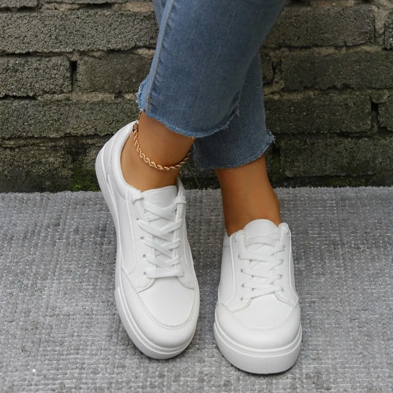 Zapatillas de deporte planas informales para mujer, zapatos de plataforma vulcanizados, cómodos, blancos, tendencia de primavera, 2024