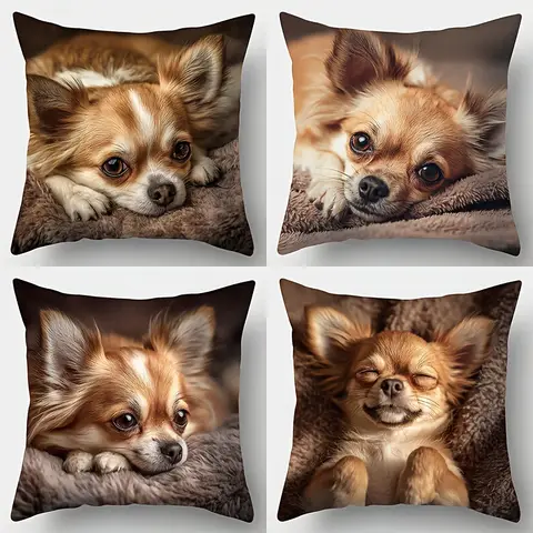 4PCS Chihuahua Pillow Covers: Dogs in Different Moods, Cute for Party, Home, Car (No Insert)