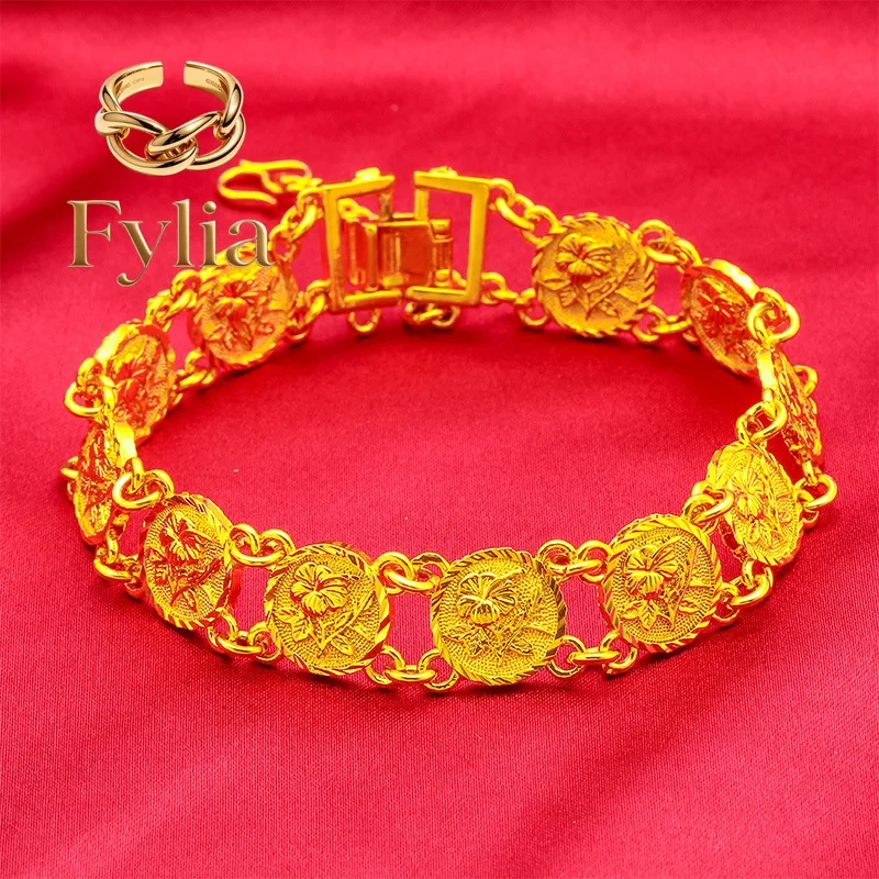 Fylia Jewelry  24K Gold Rose Bracelet AU999 Pure Gold 3D blooming rose design, delicate see-through petals, elegant and romantic