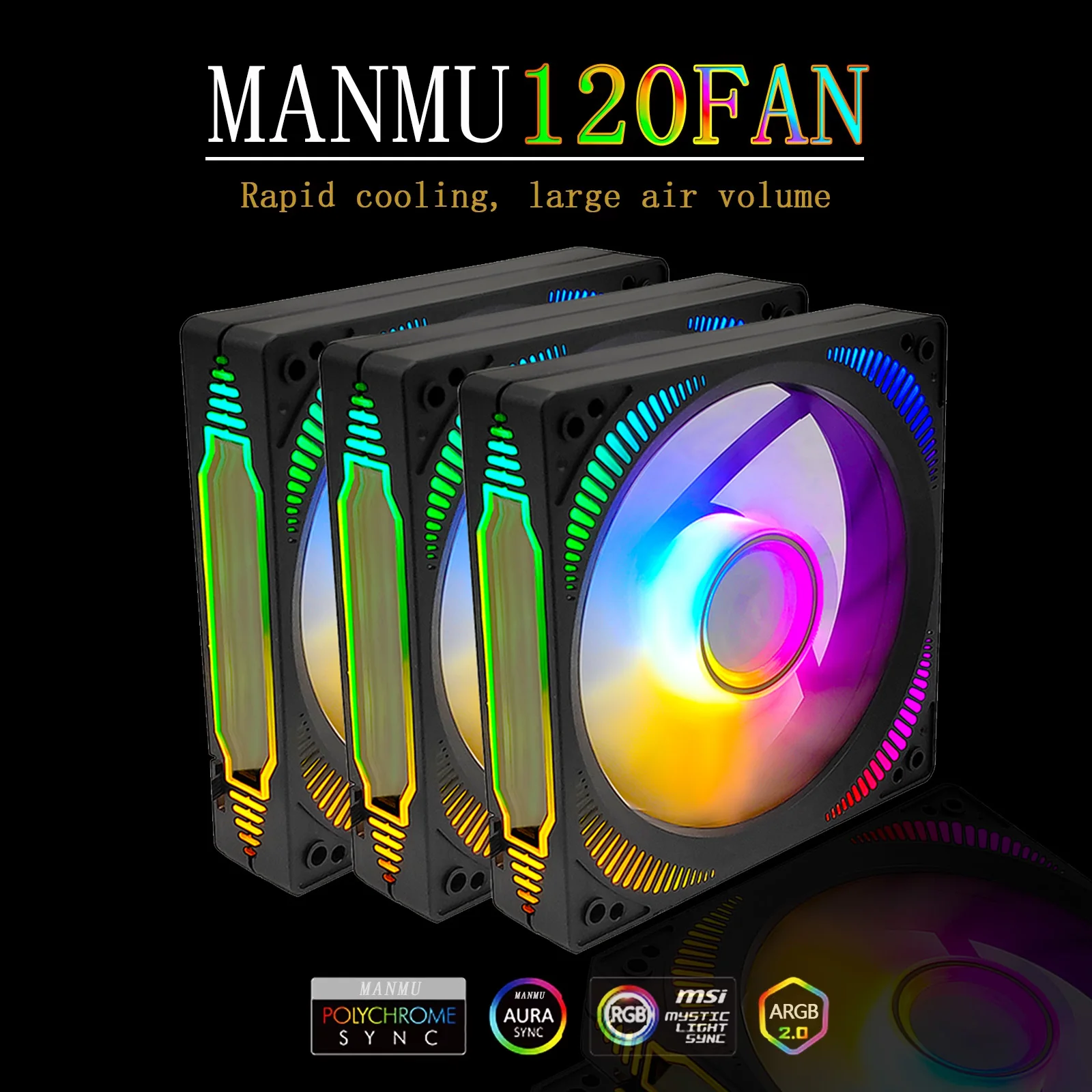 MANMU RGB Fans For PC Computer Cooling Fan Case ARGB 120mm 12V Computer Case Cooling Fan