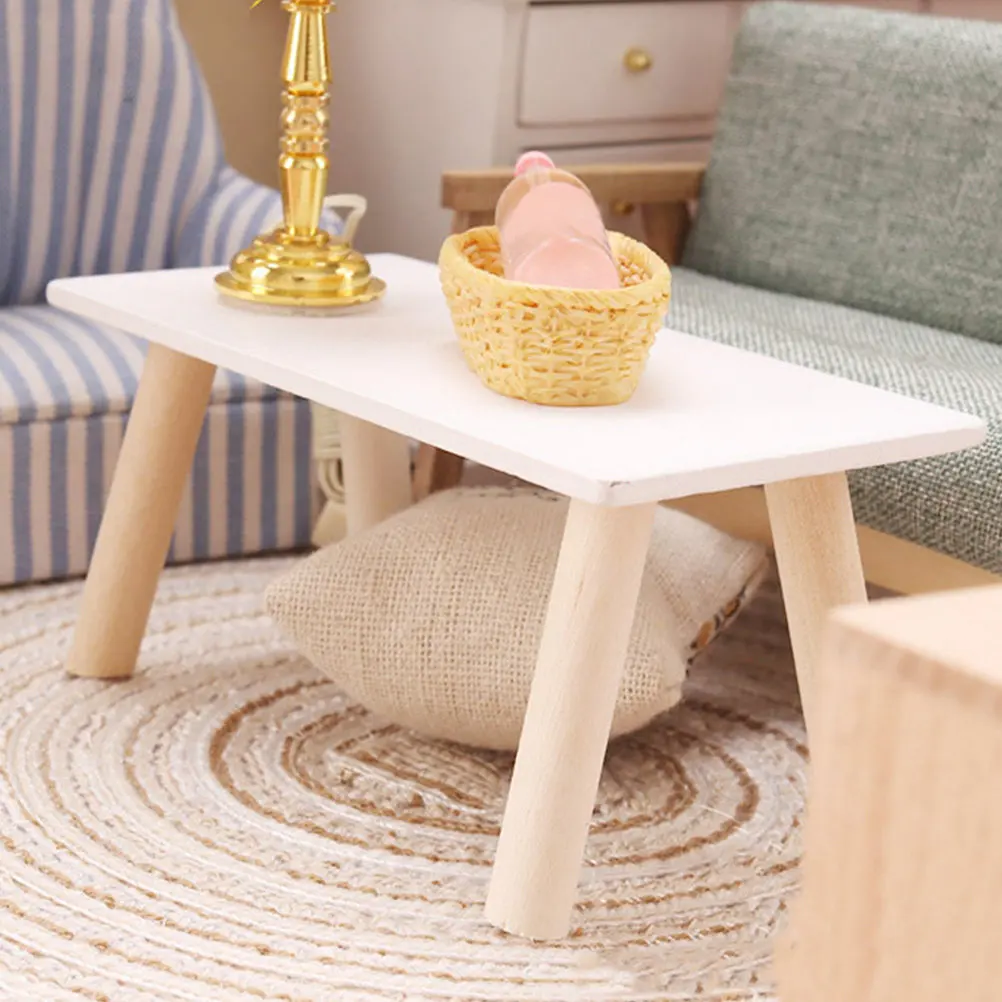 

Wooden Mini Tea Table Decor for Mini House Layout Small Household Ornament End Table Supply Realistic Indoor Outdoor Matching