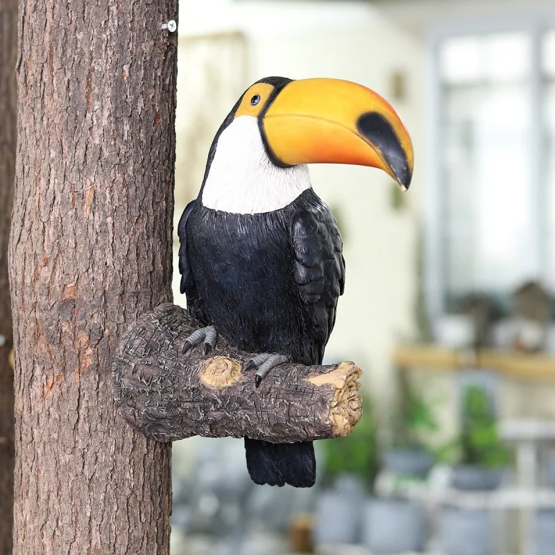 

Simulation Big-Billed Toucan Ornaments Resin Fake Birds Crafts Garden Animal Tree Hanging Pastoral Decoration Pendant