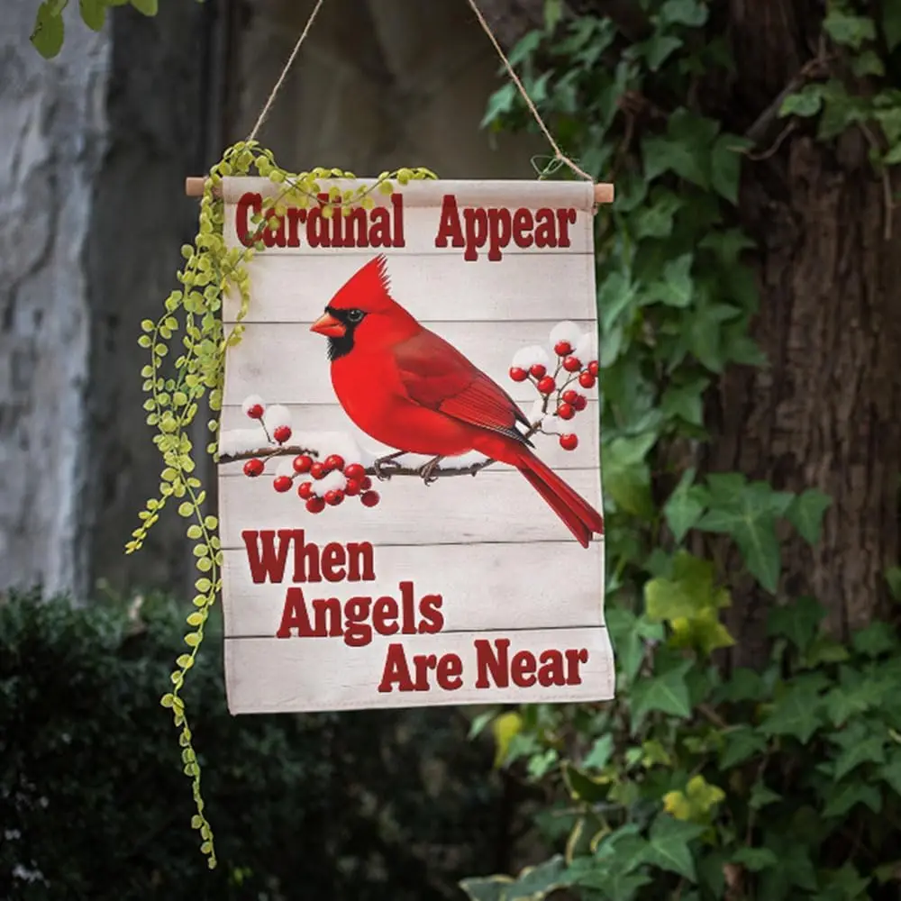 Moslion Red Bird Garden Flags Double Sided Cardinal Appear When Angels Are Near Red Berries on Wooden Plank Yard Flag 12.5x1 EEZ