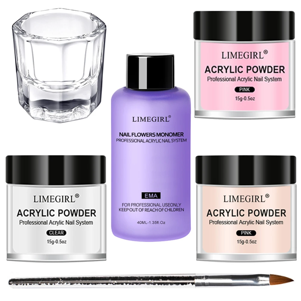 40 ml Kristallflüssigkeit mit 45 ml Acrylpulver-Set inklusive rosa weißem, transparentem Acrylpulver-Set, geeignetes Nagelset für Anfänger