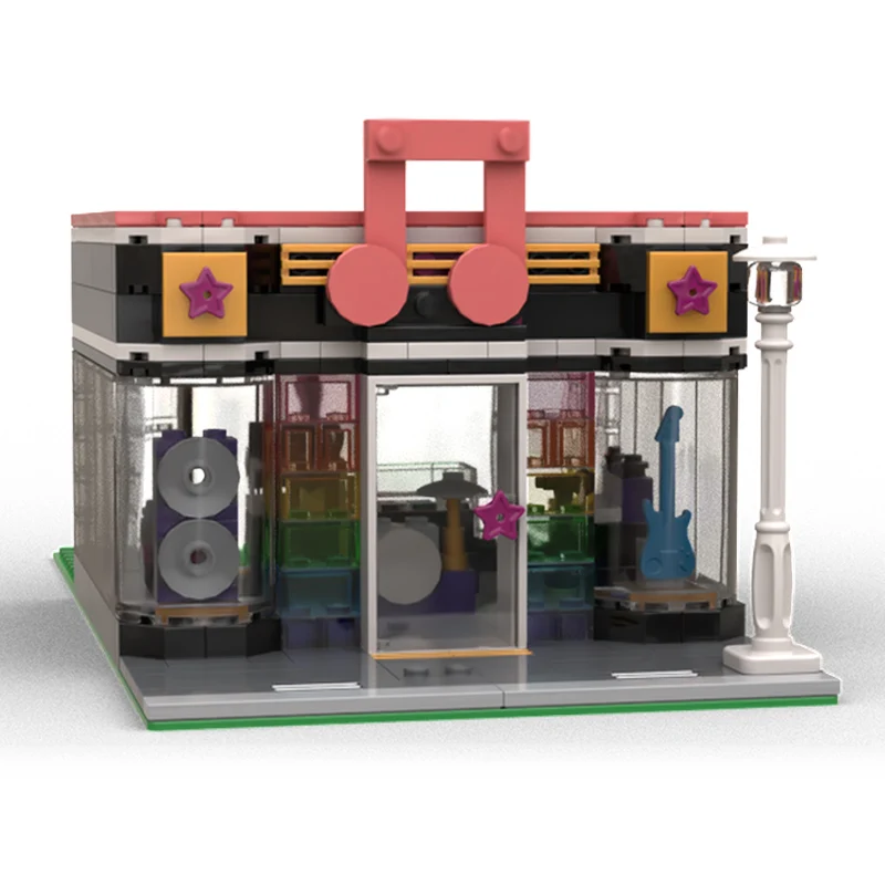 City Street View Model MOC Building Bricks Music Instrument Shop Modular Technology Children Holiday Gifts Assemble Toys Suit