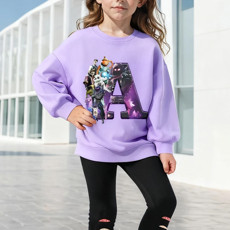 Fortnite الاطفال بلوزات أنيمي لعبة قلعة ليلة طباعة رسالة A-Z هودي للبنين بنات هدية طاقم الرقبة الأطفال هوديس 2026
