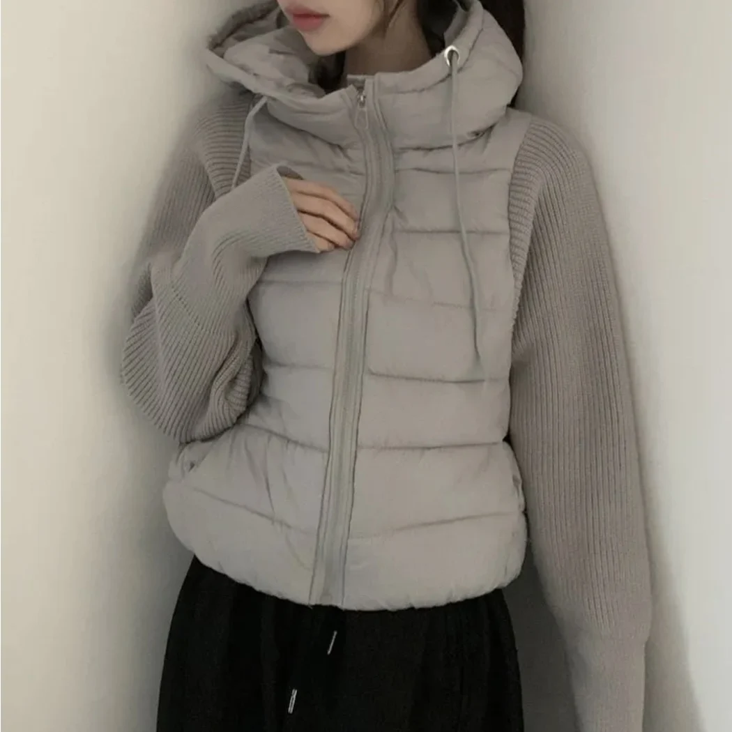 

Корейский шикарный легкий вязаный свитер с пэчворком и хлопковым наполнителем, имитация двухслойности, универсальная верхняя одежда, весна 2026