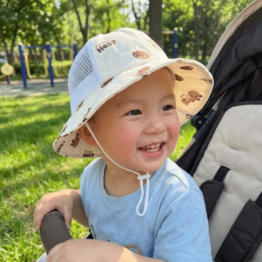

Cartoon Baby Fisherman Cap Wide Large Brim Breathable Sun Protection Hat Adjustable Thin Material Dinosaur Print Bucket Hat