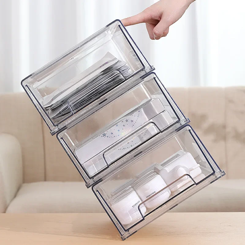 Transparent Drawer Organizer Box Stackable Pull-out Thickened Large Desktop Office Organization Storage Stationery